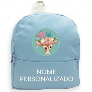 Mochila Bambi com nome ou frase personalizados Azul