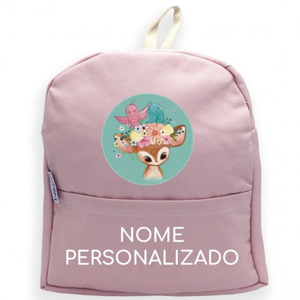  Mochila Bambi com nome ou frase personalizados Rosa