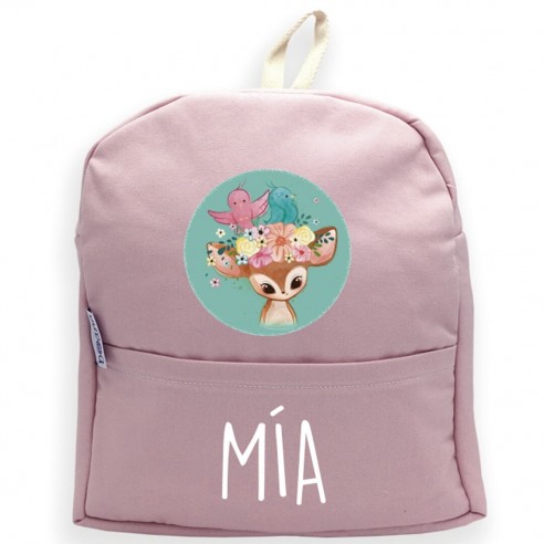  Mochila Bambi com nome ou frase personalizados Rosa 02