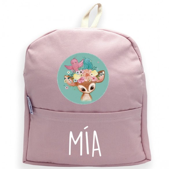  Mochila Bambi com nome ou frase personalizados Rosa 02