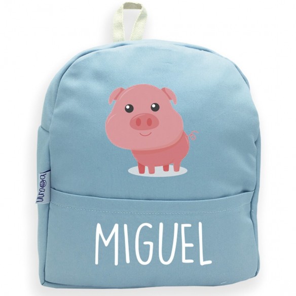  Mochila Porquinho com nome ou frase personalizados Azul 02