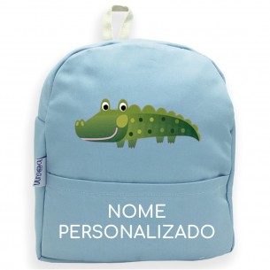 Mochila Crocodilo com nome ou frase personalizados Azul