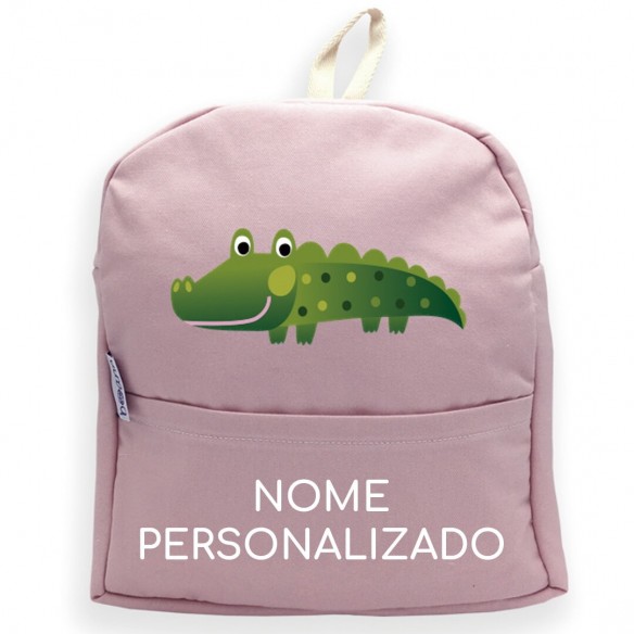  Mochila Crocodilo com nome ou frase personalizados Rosa