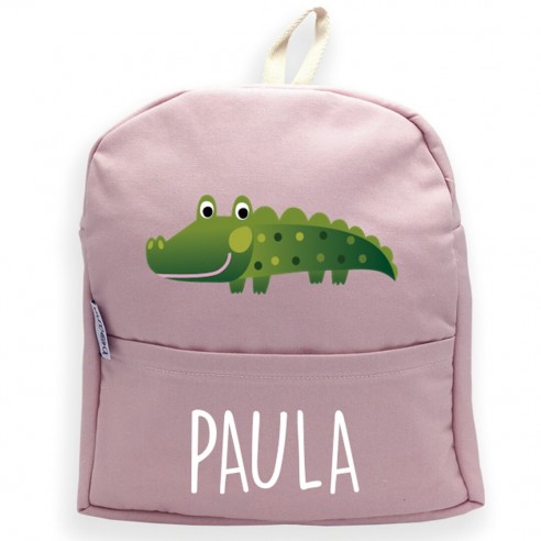  Mochila Crocodilo com nome ou frase personalizados Rosa 02