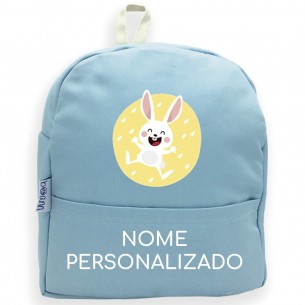 Mochila Coelho com nome ou frase personalizados Azul