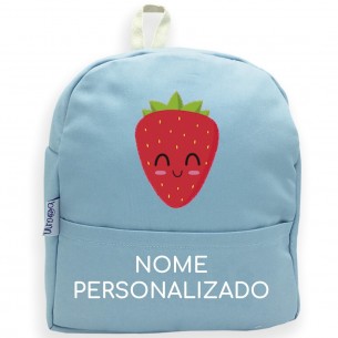 Mochila Morango com nome ou frase personalizados Azul
