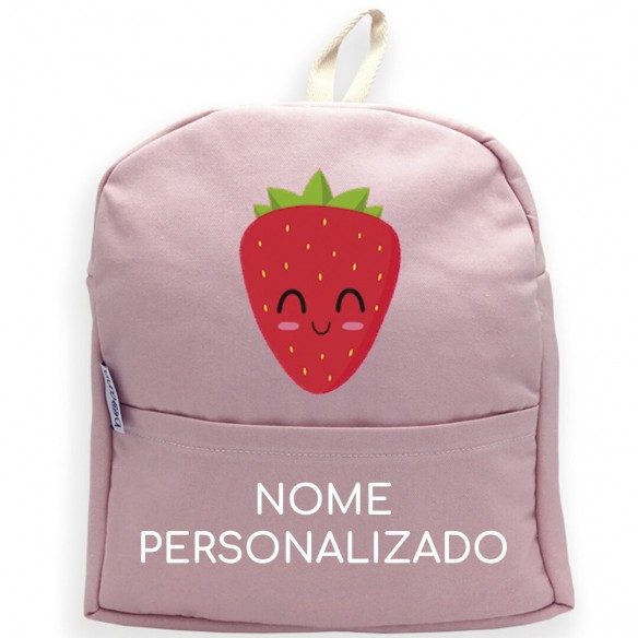  Mochila Morango com nome ou frase personalizados Rosa