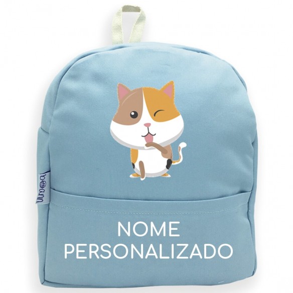 Mochila Gato com nome ou frase personalizados Azul