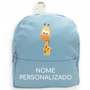 Mochila Girafa com nome ou frase personalizados Azul