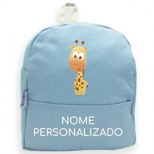 Mochila Girafa com nome ou frase personalizados Azul