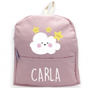 Mochila Nuvens com nome ou frase personalizados Rosa 02