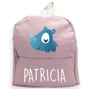 Mochila Rinoceronte com nome ou frase personalizados Rosa 02