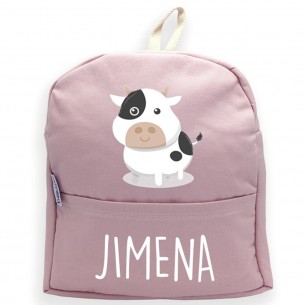 Mochila Vaca com nome ou frase personalizados Rosa 02