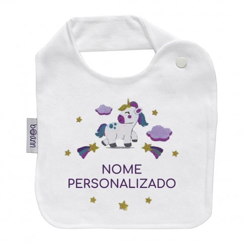 Babador com unicornio com nome ou frase personalizados
