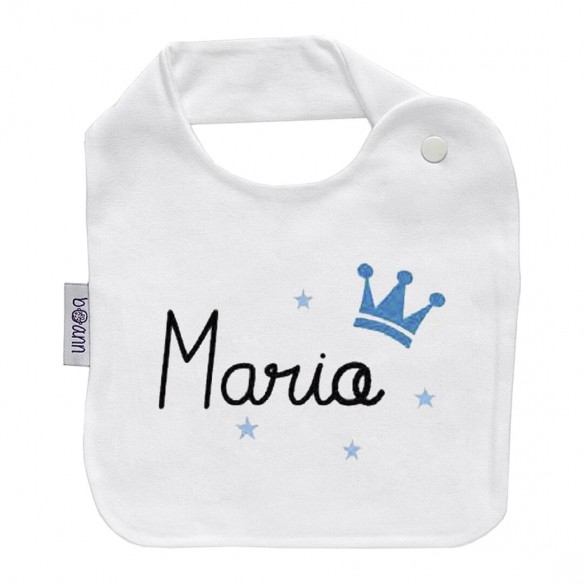 Babador com coroa Azul com nome ou frase personalisados 02