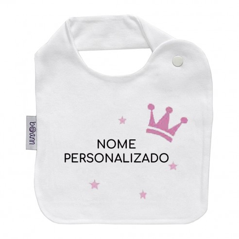 Babador com coroa Rosa com nome ou frase personalizados