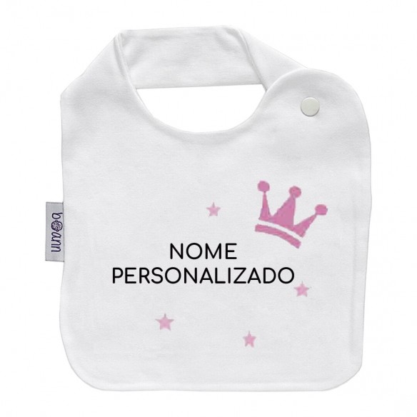 Babador com coroa Rosa com nome ou frase personalizados