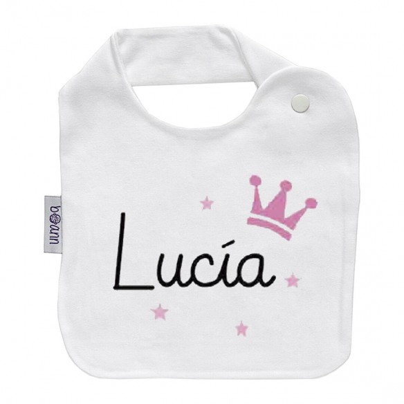 Babador com coroa Rosa com nome ou frase personalizados 02