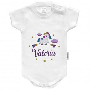 Body com unicornio com nome ou frase personalizados Manga Corta 02