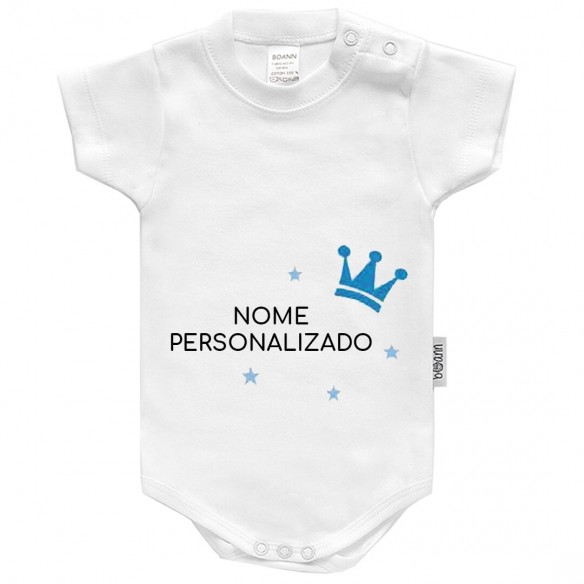 Body com coroa Azul com nome ou frase personalisados Manga Corta