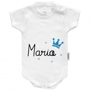 Body com coroa Azul com nome ou frase personalisados Manga Corta 02