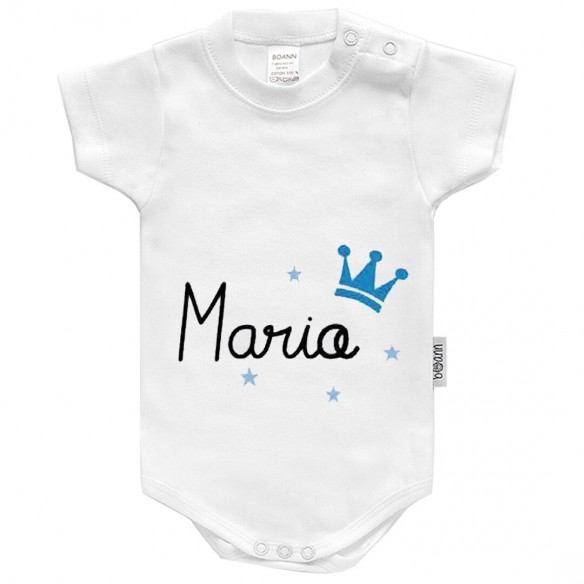 Body com coroa Azul com nome ou frase personalisados Manga Corta 02