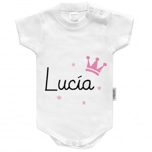 Body com coroa Rosa com nome ou frase personalizados Manga Corta 02