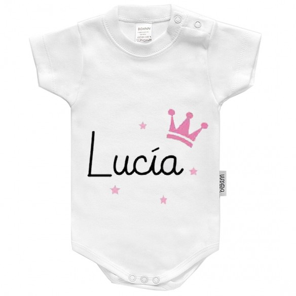 Body com coroa Rosa com nome ou frase personalizados Manga Corta 02