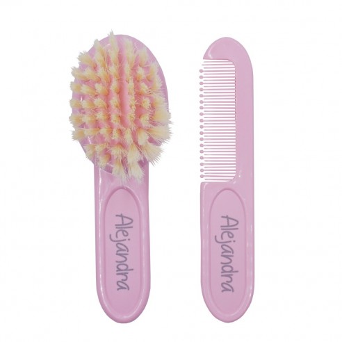 Escova e pente para cabelo com nome ou frase personalizados Rosa 03