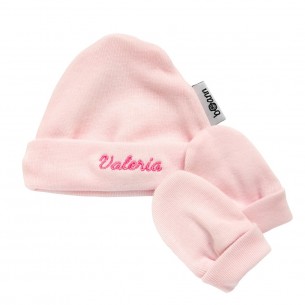 Chapeu e Luvas bordados com nome ou frase personalizados Azul 2