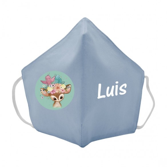  Máscara de tecido infantil Bambi personalizado Azul 02