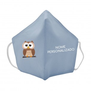 Máscara de tecido infantil Coruja personalizado Azul
