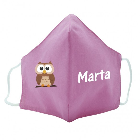  Máscara de tecido infantil Coruja personalizado Rosa 02