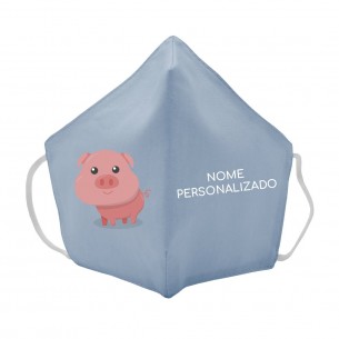 Máscara de tecido infantil Porquinho personalizado Azul