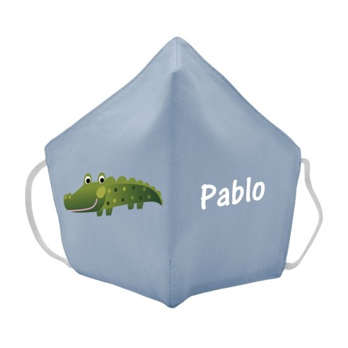  Máscara de tecido infantil Crocodilo personalizado Azul 02