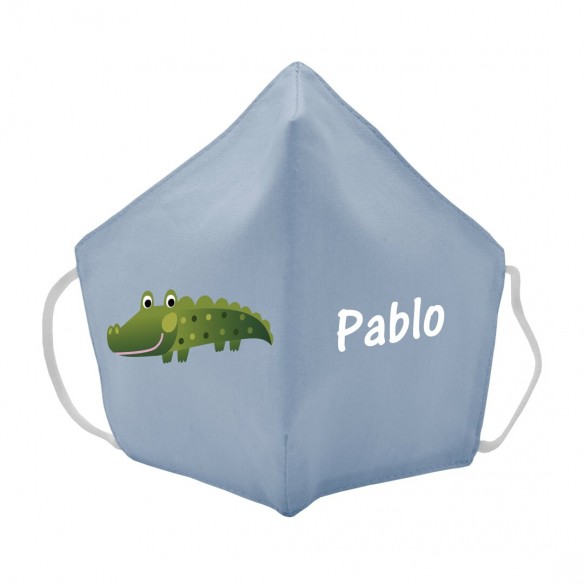  Máscara de tecido infantil Crocodilo personalizado Azul 02