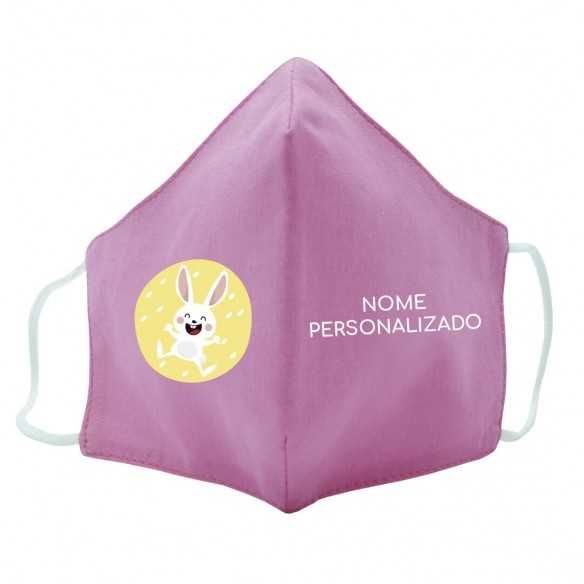  Máscara de tecido infantil Coelho personalizado Rosa