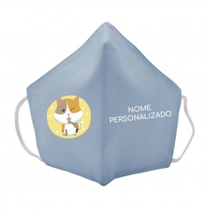 Máscara de tecido infantil Gato personalizado Azul