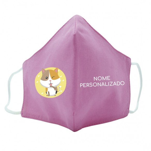  Máscara de tecido infantil Gato personalizado Rosa