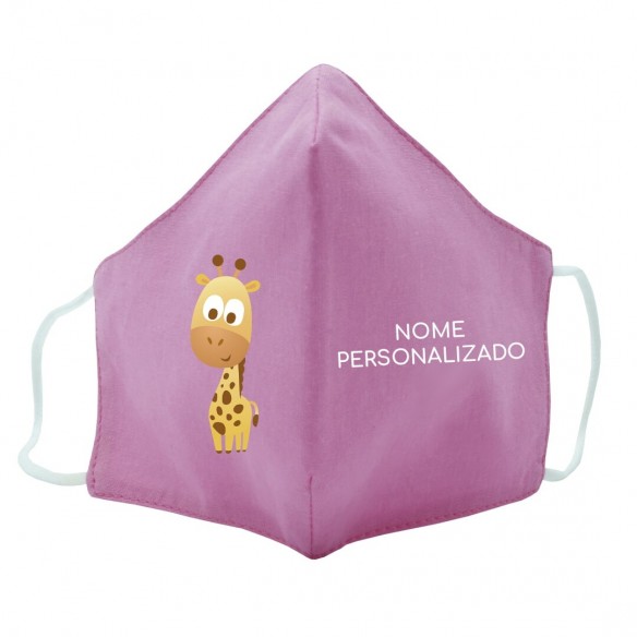  Máscara de tecido infantil Girafa personalizado Rosa
