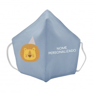 Máscara de tecido infantil Leão personalizado Azul