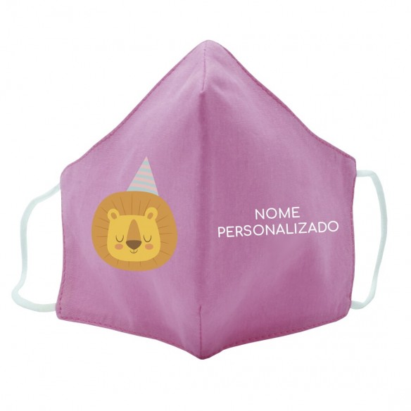  Máscara de tecido infantil Leão personalizado Rosa