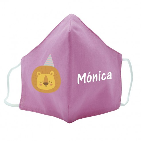  Máscara de tecido infantil Leão personalizado Rosa 02