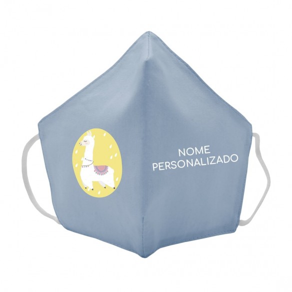 Máscara de tecido infantil Lhama personalizado Azul