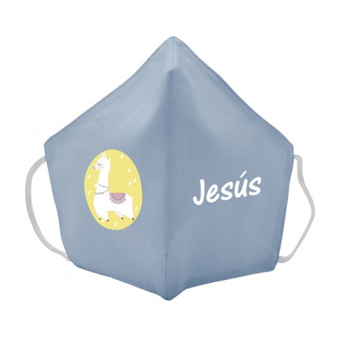  Máscara de tecido infantil Lhama personalizado Azul 02