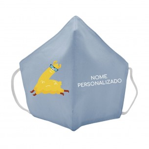 Máscara de tecido infantil Lhama com oculos personalizado Azul