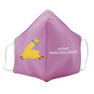 Máscara de tecido infantil Lhama com oculos personalizado Azul 2