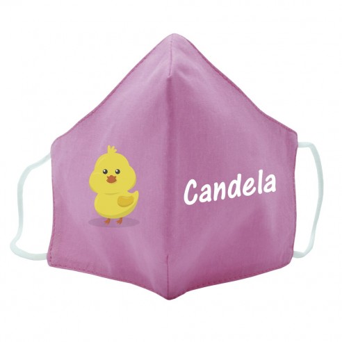  Máscara de tecido infantil Frango personalizado Rosa 02