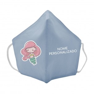 Máscara de tecido infantil Sereia personalizado Azul