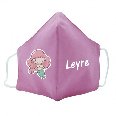  Máscara de tecido infantil Sereia personalizado Rosa 02